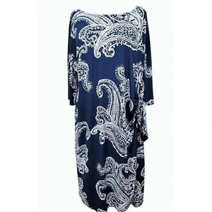 Roz & Ali Woman Navy & White Faux Wrap Skirt Dress Sz 1X